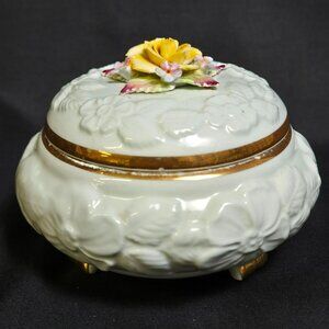 Vintage Radnor Bone China Pale Green Floral Trinket Bowl With Lid Jewelry Box